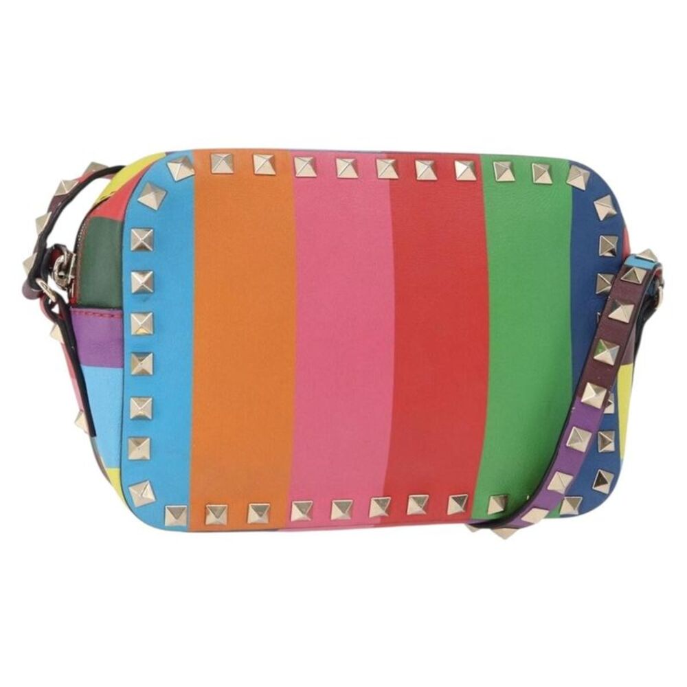 Valentino Garavani Rockstud 1973 Camera Striped Leather Gold Leather Shoulder